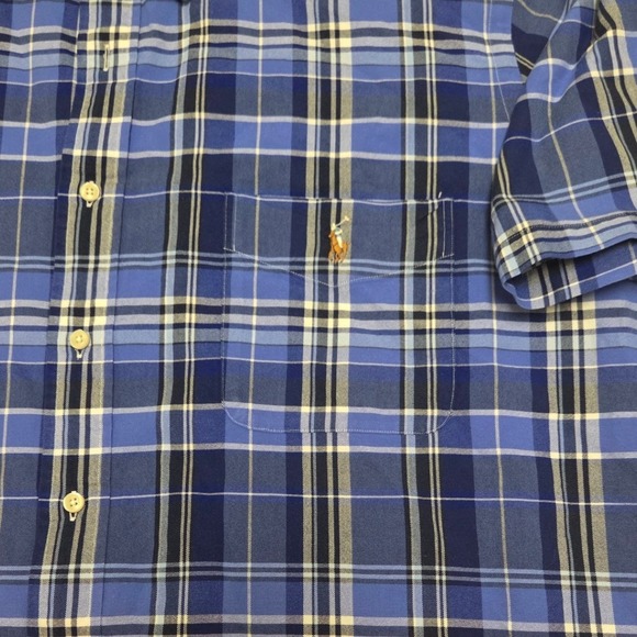 POLO RALPH LAUREN MENS SHORT SLEEVE BLUE PLAID OXFORD SHIRT SIZE 2XB - Picture 3 of 6